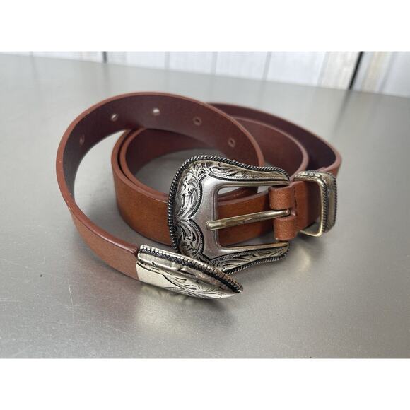 Aritzia Accessories - Aritzia Wilfred Free Western Belt Leather Belt Brown Silver Hardware Medium